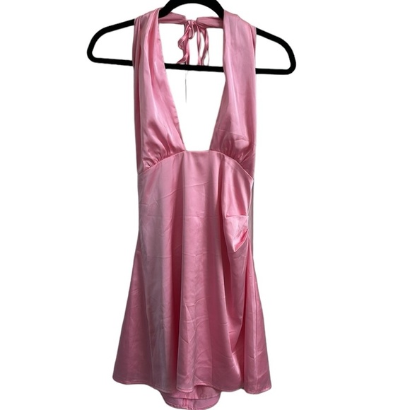 Peppermayo Pink Satin Halter Mini Slip Dress Size 6 - Picture 14 of 14
